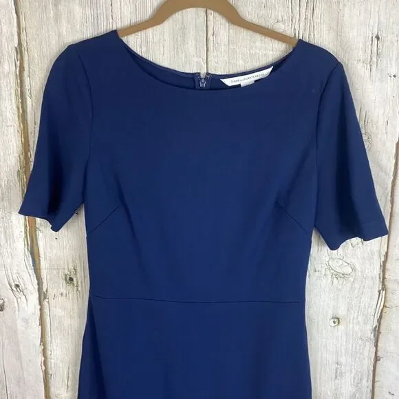 Diane Von Furstenberg DVF Serafina Ruffle Hem Navy Blue Dress Size 8 - Picture 3 of 11